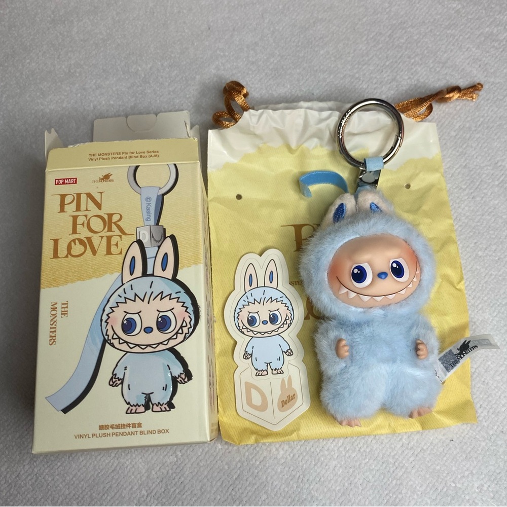 AUTHENTIC Pin for Love Blue Plush Monster Keychain Letter D